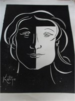 B&W Metal Print of Face Signed
