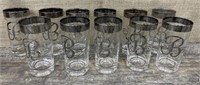 Beautiful set of monogram “B” glasses with silver