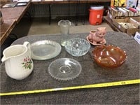 Carnival glass bowl Hall pitcher platter etc