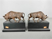 2 Pc Bull Bookends