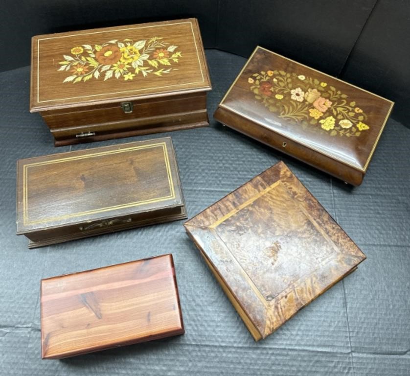 (F) Mixed Lot of Antique Jewelry Boxes. Wood