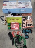 Box of exercise items - Zumba, dance hoop, etc