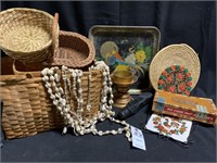 Misc Baskets, Shell Necklaces, Candleholder