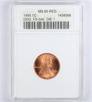 1995 DDO Lincoln Cent ANACS MS65 Red
