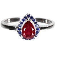 Natural  Pigeon Blood Red Ruby  and Sapphire Ring
