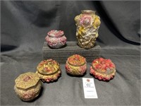 VTG EAPG Rose Trinket Jars & Vase