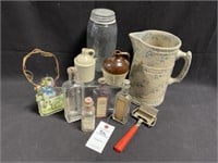 VTG Pottery, Mason Jar & Medicine Bottles