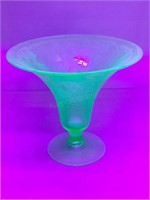 Uranium Glass Flared Etched Vase