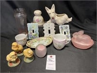 VTG Frosted Bunny, Chicks, Pink Glassware