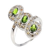 Natural Russian  Chrome Diopside & Sapphire Ring
