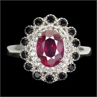 Natural Red Ruby & Black Spinel Ring