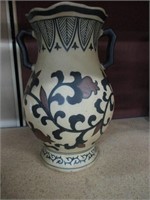 Handpainted Floral Glaze on Bisque 2 handle vase