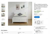 E2517  Zimtown Full Bed Frame,Solid Pine -White