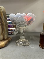 VTG OPALESCENT GLASS PEDESTAL BOWL