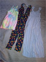 Size 7 girls lot. 2 pant rompers, one dress.