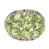 Natural Green Peridot & Sapphire Ring