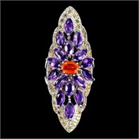Natural Orange Opal Amethyst Sapphire Ring