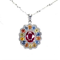Natural Pigeon Blood Red Ruby & Sapphire Necklace
