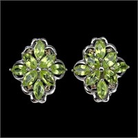 Natural Green Peridot & Sapphire Earrings