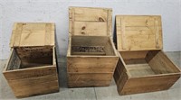 3 lift top wooden boxes