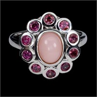 Natural Pink Opal & Rhodolite Garnet Ring