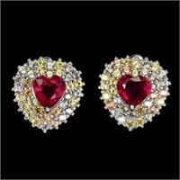Natural Red Ruby &  Sapphire Earrings