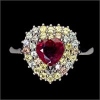 Natural Heart  Red Ruby &  Sapphire Ring