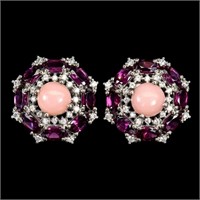 Natural Pink Opal  & Rhodolite  Earrings