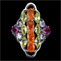 Natural Orange Opal  Peridot & Multi Gems Ring