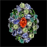 Natural Orange Opal Tanzanite & Multi Gems Ring