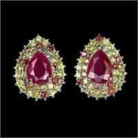Natural Pigeon Blood Red Ruby & Sapphire Earrings