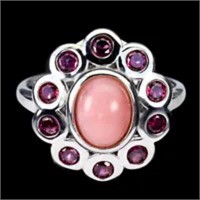 Natural Ethiopian Pink Opal Rhodolite Garnet Ring