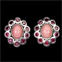 Natural Pink Opal & Rhodolite Earrings