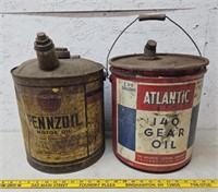 2 5 gallon oil cans Atlantic, Pennzoil