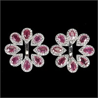 Natural Pigeon Blood Red Ruby & White Topaz Earrin