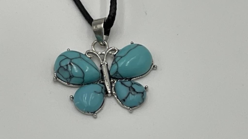 Turquoise Colored Butterfly Necklace