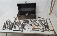 Toolbox with contents, pipe wrenchs, crescent