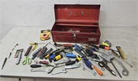 Toolbox with contents, wrenches, knives, screw