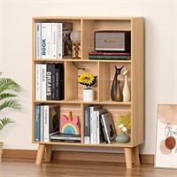 LEYAOYAO Wooden 7 Cube Book Shelf, Natural 3 Tier