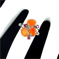 Natural Ethiopian  Orange Opal & Ruby Ring