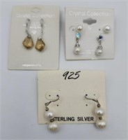 3 X Bid Swarovski Crystal & Sterling (2) Earrings