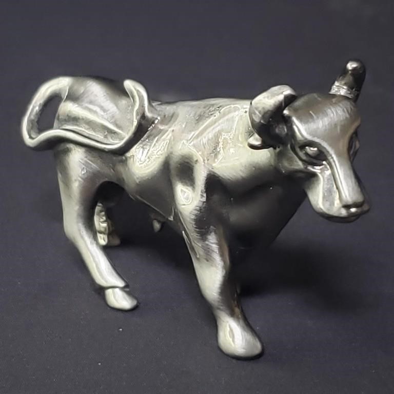 Satin-finish metal bull figurine