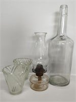 Oil Lamp, Glass Jar, Etched Lamp Shade