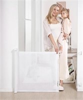 WHITE RETRACTABLE BABY GATE EXTENDS TO 55IN WIDE