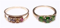 Lot of Two 10K Yellow Gold Rings w/ Gemstones.