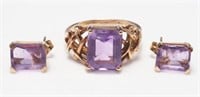 10K Yellow Gold & Purple Stone Jewelry Set.