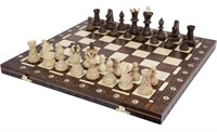 FOLDABLE HANDMADE WOODEN CHESS BOARD SET, 21 IN.