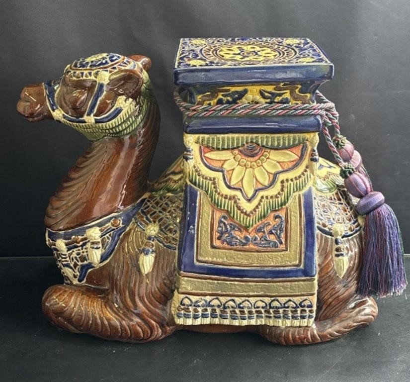 Vintage mid century hand-painted camel garden seat