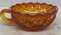Orange Pressed glass bowl with handle