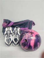Brunswick bowling ball, shoes and bag